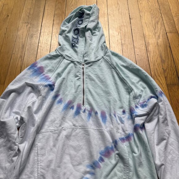 Peloton Size L White Blue Sunburst Tie-Dye Half Zip Pullover Hoodie Sweatshirt - Picture 5 of 15